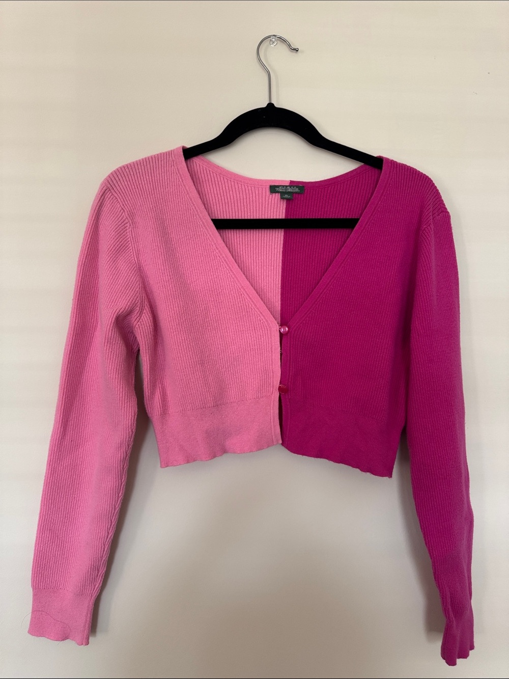 wild fable Two-Tone Pink V-Neck Cropped Cardigan